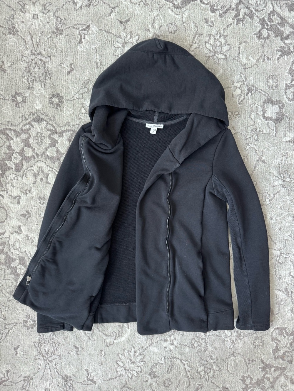 James Perse 100% Cotton Black Asymmetrical Full Zip  Hoodie - Size 2/M - Picture 3 of 6